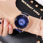 GUOU 8107 Stylish Ladies Large Dial Diamond Watch Black Purple Leather Strap Wrist Watch Women's Watches