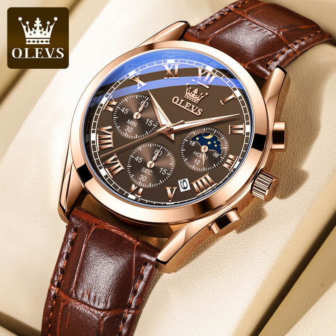 OLEVS watch multi-function sports three-eye six-pin chronograph watch waterproof luminous men's watch 2871
