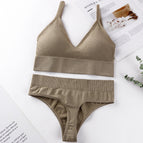 Underwear women's thin no steel ring sexy gathered bra triangle cup beauty vest comfortable panties bra set 1608