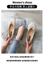Fairy style bowknot pearl lady shoes 2022 new satin shallow mouth women flat shoes women casual shoes 555-13