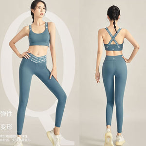 Yoga Clothes Women's Suit with Chest Pad High Strength Bra Running Sports Fitness Quick-Drying Clothes Two-Piece Set ENY236