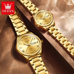 OLEVS men's watch local gold quartz watch diamond-encrusted waterproof luminous couples watch 5563QL