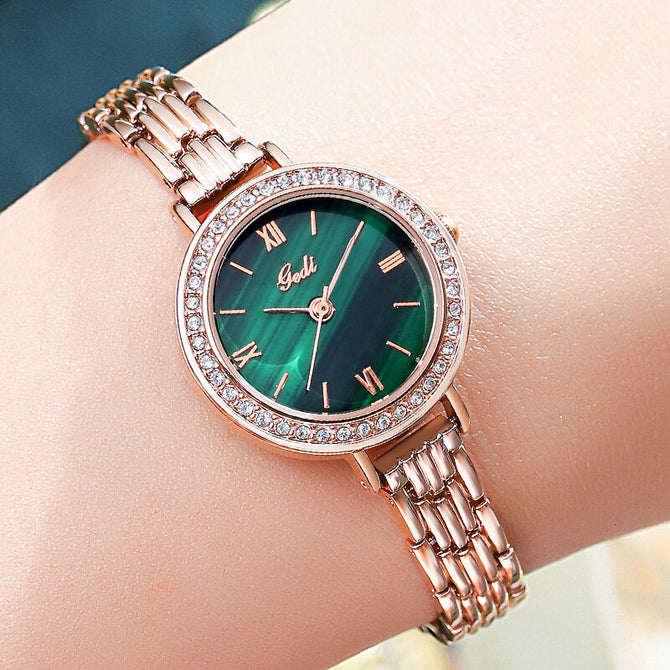 GEDI new watch women's light luxury fashion round quartz small green watch student Bracelet women waterproof watch 22001 steel