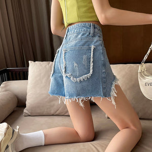 JEANS retro raw edge denim shorts summer women 2022 new high waist thin loose wide leg hot pants DK2008