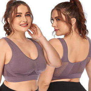Large size new hollow mesh sports underwear women no steel ring shockproof yoga running sports  bra 4563