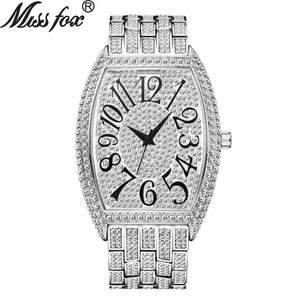 MISSFOX V319 Watch fashion diamond  barrel full diamond large dial quartz men's casual Watch