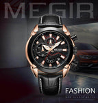 MEGIR 2065 Sport Watch Men Top Brand Luxury Leather Quartz Watches Clock Men Creative Chronograph Relogio