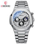 Chenxi Multi-Functional True Three Eyes Six-Pin Men's Watch Calendar Moon Phase Timing Octagonal Live Quartz men Watch CX-922