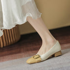 Square toe thick heel shoes women's 2022 new square buckle soft all-match shallow mouth mid-heel women's work shoes 1366-12