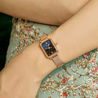 EAVANLIN 1895 Rose Gold Square Watch for Women Quartz Movement Mesh Steel Strap Ladies Rectangle Wristwatches Waterproof Fashion Female Clocks