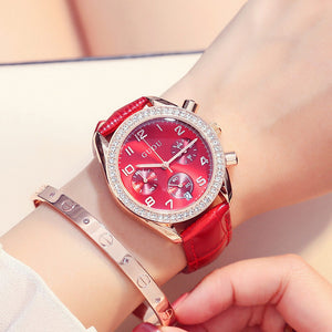 Hong Kong GUOU 8103 Disc Large Dial Quartz Watch Personality Multifunctional Three Eyes Full Diamond Belt Watch