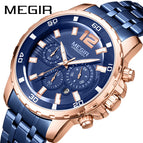 Megir Men's Watch Multi-Function Timing Waterproof Steel Belt Business Quartz Watch Men 2068G