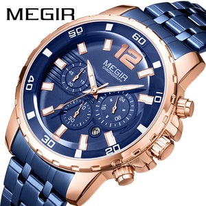 Megir Men's Watch Multi-Function Timing Waterproof Steel Belt Business Quartz Watch Men 2068G