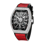 PINTIME Watch Men's casual Frankenstein Wine Barrel Watch Large Dial Watch leather Diamond Retro Watch