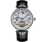 KINYUED New Dual Time Zone Skeleton Luminous Automatic Mechanical Watch Men's Fashion Business Belt Mechanical Watch J078