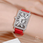 GUOU 8201Watch Women's Brand Lady Crystal Bling Woman Women Wrist Watch Fashion Leather Rectangle Watches Clock Female Wristwatches