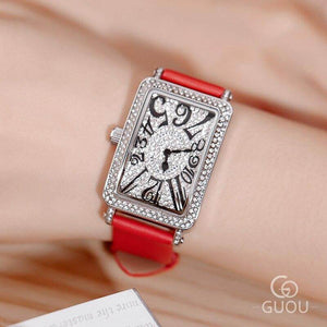 GUOU 8201Watch Women's Brand Lady Crystal Bling Woman Women Wrist Watch Fashion Leather Rectangle Watches Clock Female Wristwatches