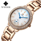 WWOOR 8854 women Watch Colorful Glass Trendy Ladies Watches Diamond Quartz Watrproof Watch