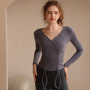 Yoga clothing women's new short tight sports top Pilates training clothing running fitness long-sleeved t-shirt 211