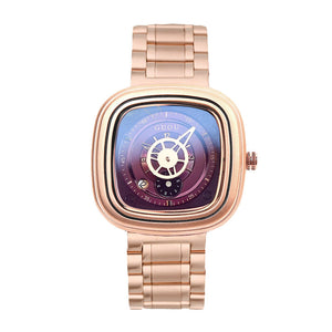 Guou8150 square European and American fashion steel band waterproof watch calendar personality trend men's and women's neutral couple Watch