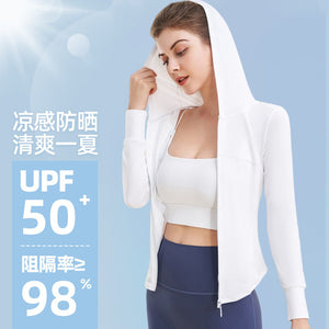 Spring and Summer Cool Feeling Sun Protection Sports Coat Women's Slim Fit Slimming Zipper Hoodie Running Quick-Drying Top MZ21