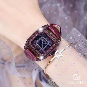 GUOU 8215 Women's Watches 2019 Square Fashion  Luxury Ladies Bracelet Waterproof Watches Leather Strap