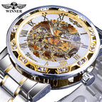 New Winner Watch Men's Fashion Casual Classic Popular Hollow Rhinestone Manual Mechanical Watch SLZg75