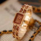 GUOU 6042 Jenama Jam Tangan perempuan Baru Mudah Niche Persegi Tenunan Tali Retro Wanita Jam Tangan