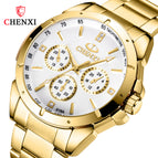 CHENXI Gold Couple Watch 019a Hot Selling Product Three Eyes Men and women Business quartz Watch XZ-019A full gold