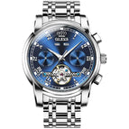 OLEVS Men's Skeleton Automatic Mechanical Watch Date Display Stainless Steel Business Wristwatch for Men Clock reloj hombre