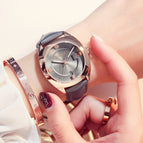 GUOU watch temperament quartz watch large dial Leather trend simple temperament ladies watch waterproof 8097