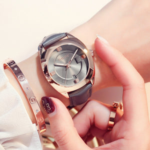 GUOU watch temperament quartz watch large dial Leather trend simple temperament ladies watch waterproof 8097
