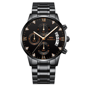 OLMECA Mens Watches Top Brand Luxury Chronograph Watches Full Steel Casual Quartz Watch Fashion Waterproof Business Wristwatch