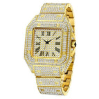 Missfox gold Roman high-end hip-hop star-studded diamond square men's watch fashion quartz watch V324