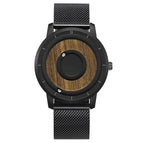 EUTOUR E022 Ｗooden disk magnetic double steel ball personality creativity pointless concept network red trend quartz watch women and men lovers with box watches gifr for father