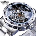 New Winner Watch Men's Fashion Casual Classic Popular Hollow Rhinestone Manual Mechanical Watch SLZg75