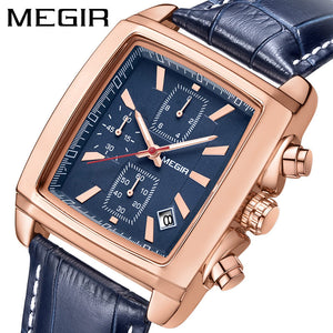 Megir Men's Watch Fashion Light Retro Multifunctional Chronograph Square Leather Men's Watch 2028
