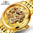Mohdne Watch Leather Multifunctional Waterproof Gold Watch Dragon Watch Automatic Mechanical Hollow Men's Watch H666