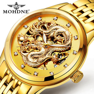 Mohdne Watch Leather Multifunctional Waterproof Gold Watch Dragon Watch Automatic Mechanical Hollow Men's Watch H666