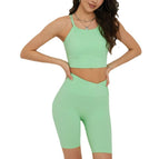New Slim Back Sports Bra with Raised Hip Women's Summer Fitness Yoga Suit Sports Shorts Set WXM285+WFK037