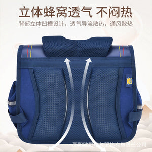 Trendy horizontal board primary school bag girls high-quality leather backpack boys ridge multi-layer large capacity