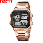 SMAEL 1818 New Men's Stainless Steel Band Watch Business Waterproof Simple Fashion Led Multifunctional Electronic Watch