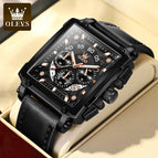 OLEVS Men's watch big dial square leather watch men students waterproof luminous quartz watch 9919wm