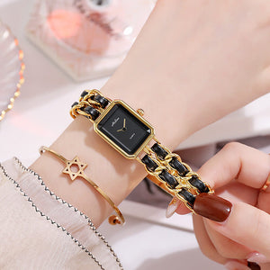 Tiktok Square Ancient Chinese Women's Watch Vintage Small Fragrance Chain Woven Band Watches for Women
