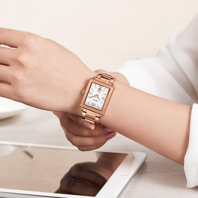 Megir women's watch light retro fashion Square Watch imported movement calendar steel band quartz lady  watch 1079