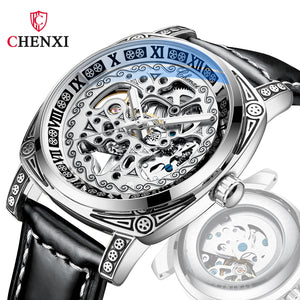 CHENXI new retro carved watch men's mechanical watch leather waterproof hollow automatic mechanical watch