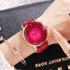 GUOU 8107 Stylish Ladies Large Dial Diamond Watch Black Purple Leather Strap Wrist Watch Women's Watches