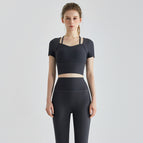 New yoga sets sports short sleeve integrated cup summer high waist running fitness pants yoga suit DXM127+CKM313