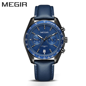 Megir Men's Watch Features Multifunction Men's Stainless Steel Watch Leather fashion calendar men's casual Watch 8407