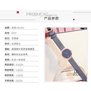 Guou 6001 Hong Kong girls quartz watch fashion temperament Rhinestone watch with calendar students versatile belt Watch Gift